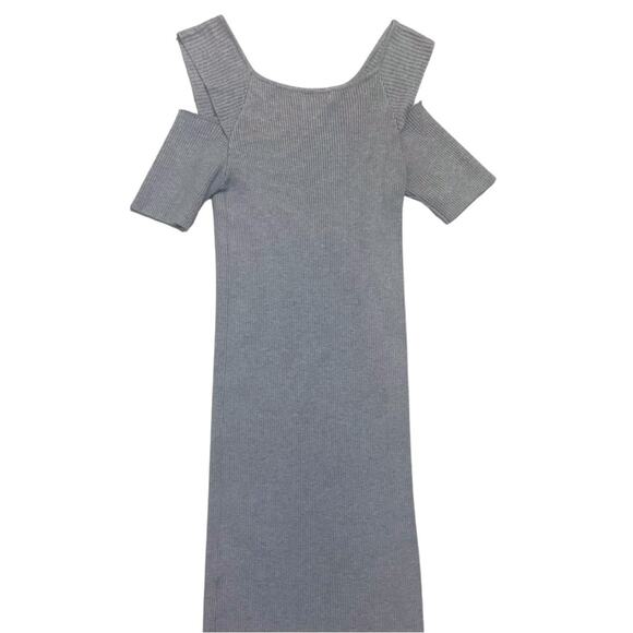 Rehab Gray Cold Shoulder Bodycon Ribbed Dress Medium Short Dress Grey Minimalist - Picture 4 of 6